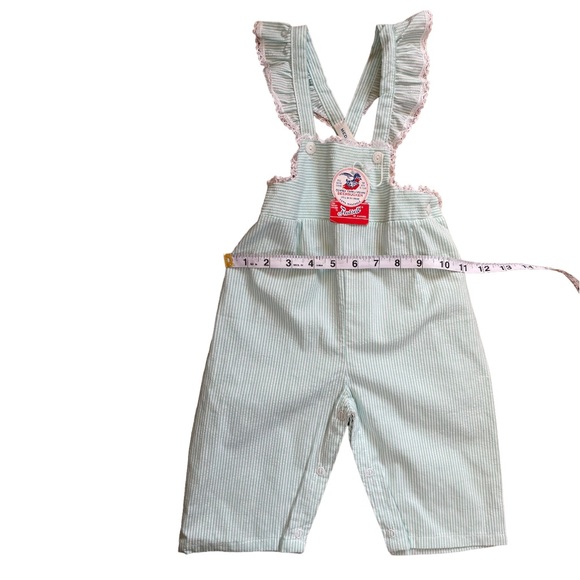 Vintage NWT Seersucker Green White Striped Rufffle Jumpsuit Overalls - Picture 10 of 11